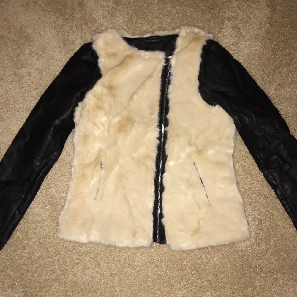 Fur and faux leather jacket